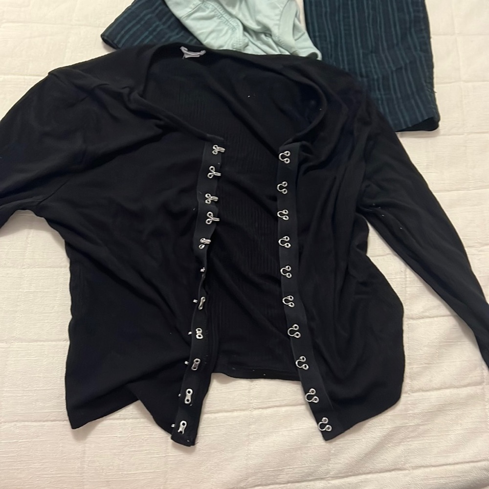 Garage Black Long Sleeve Top with Clip Details - Size M